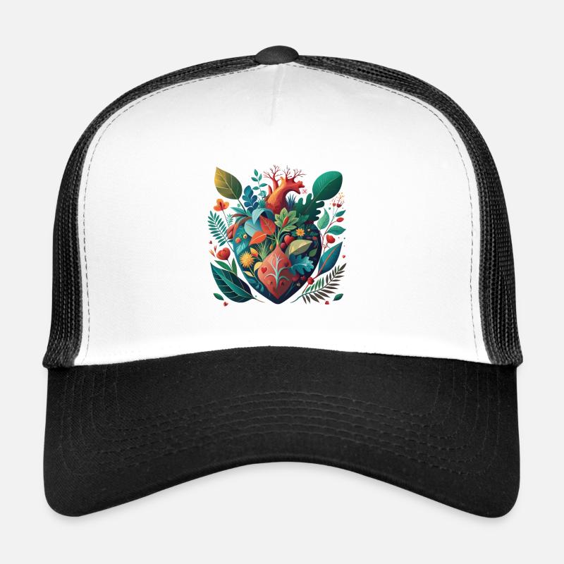 Rainbow Botanical Heart Trucker Cap