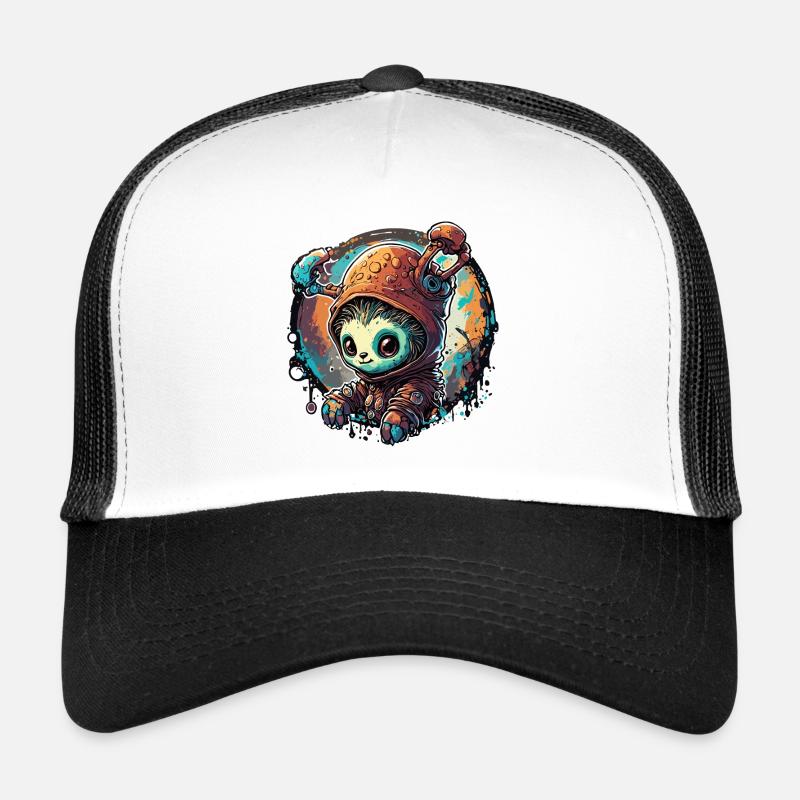 Astronaut / Weltall / Tier / Igel / Raumschiff - Trucker Cap - Weiß/Schwarz