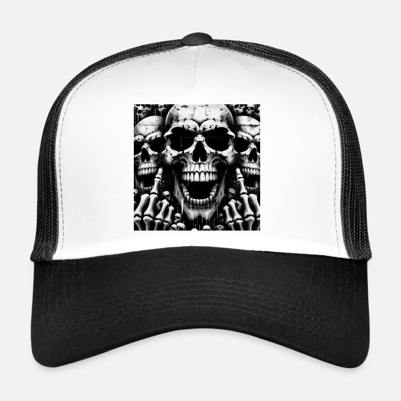 Rock 'n' Roll-Design > Skelettköpfe Statement > - Trucker Cap - Weiß/Schwarz