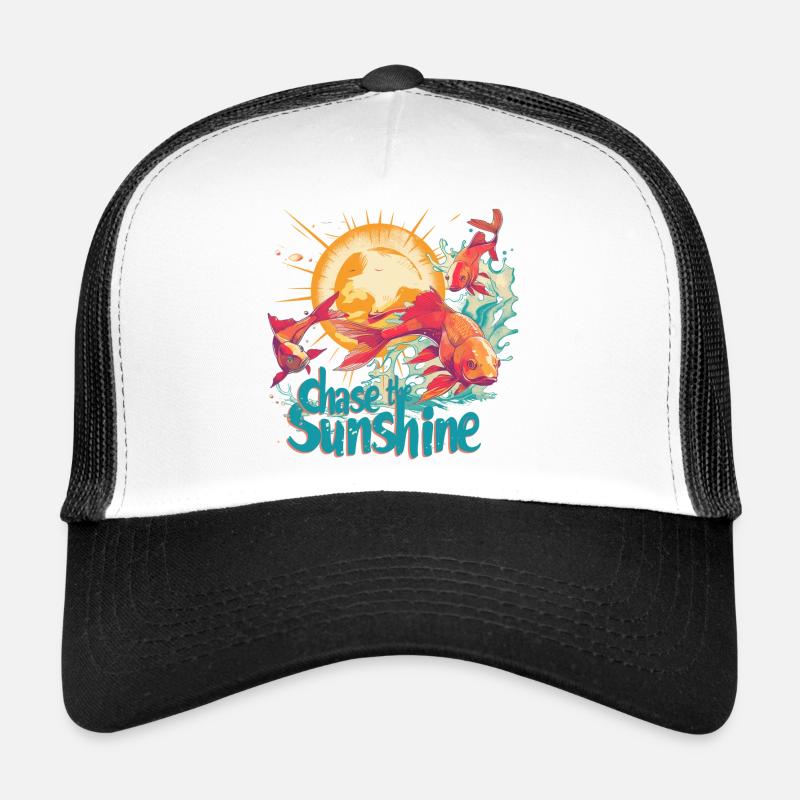 Der Sonne hinterher, Fische, Sonne im retro Stil Trucker Cap