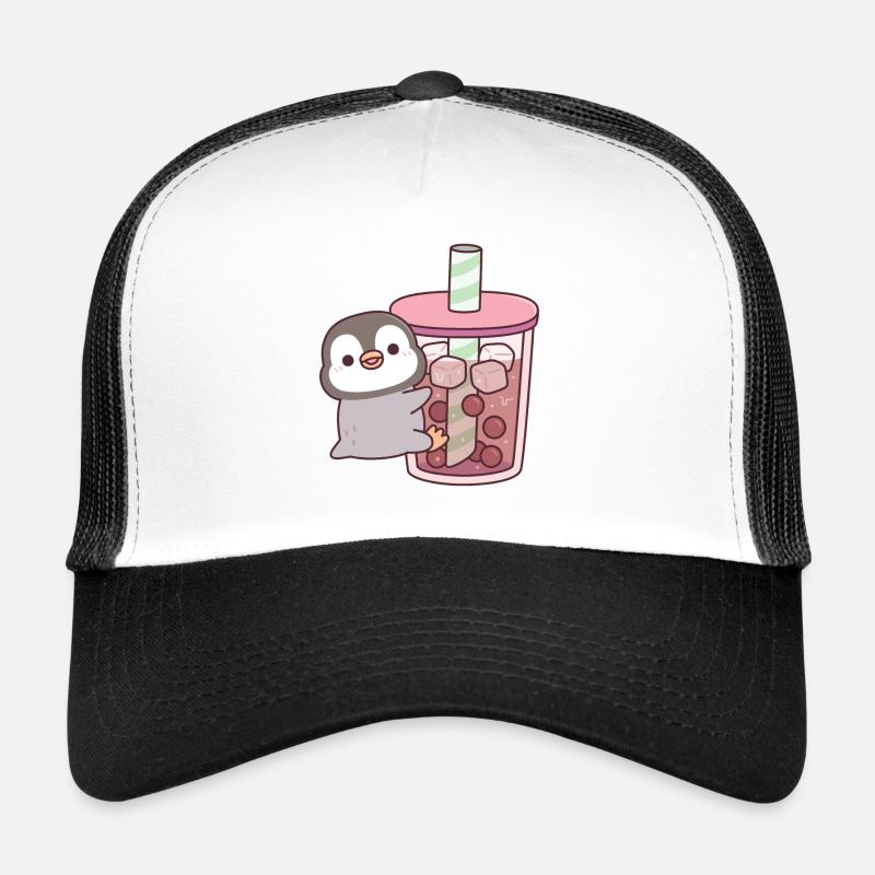 Cute Penguin Hugging Iced Bubble Tea Trucker Cap
