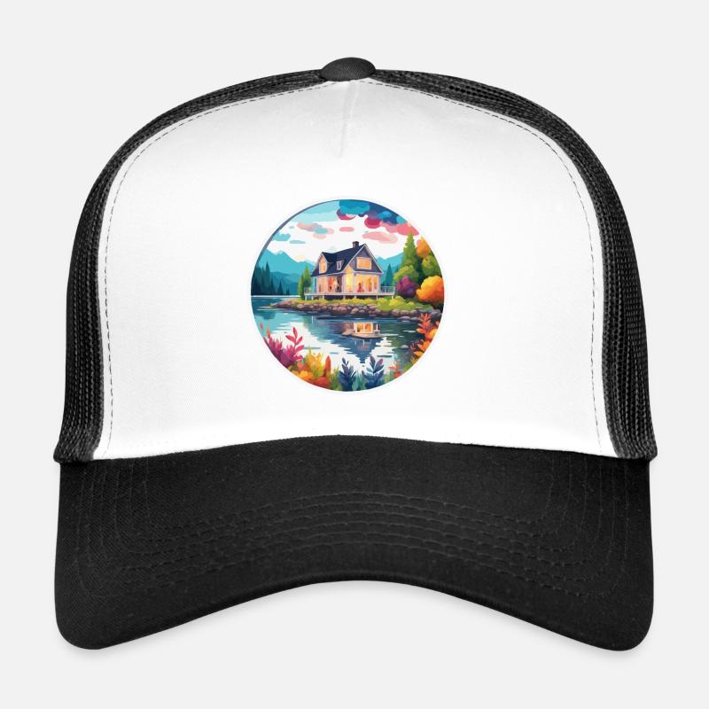 Maison / Cabane / Lac / Montagne / Nature / Forêt Casquette trucker 
