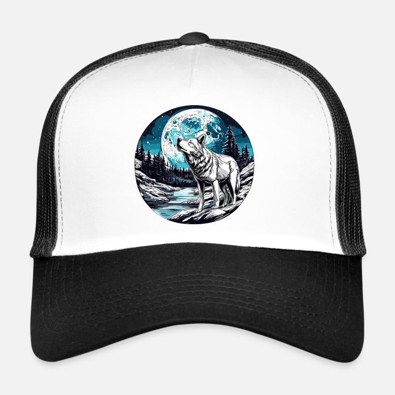 Wolf / Rudel / Wald / Wild / Tierwelt / heulen - Trucker Cap - Weiß/Schwarz