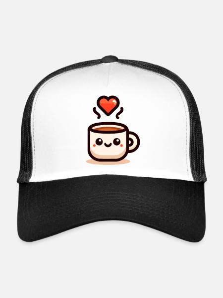 Cheery Cuppa: Ein Schluck Liebe - Trucker Cap - Weiß/Schwarz - Vorne