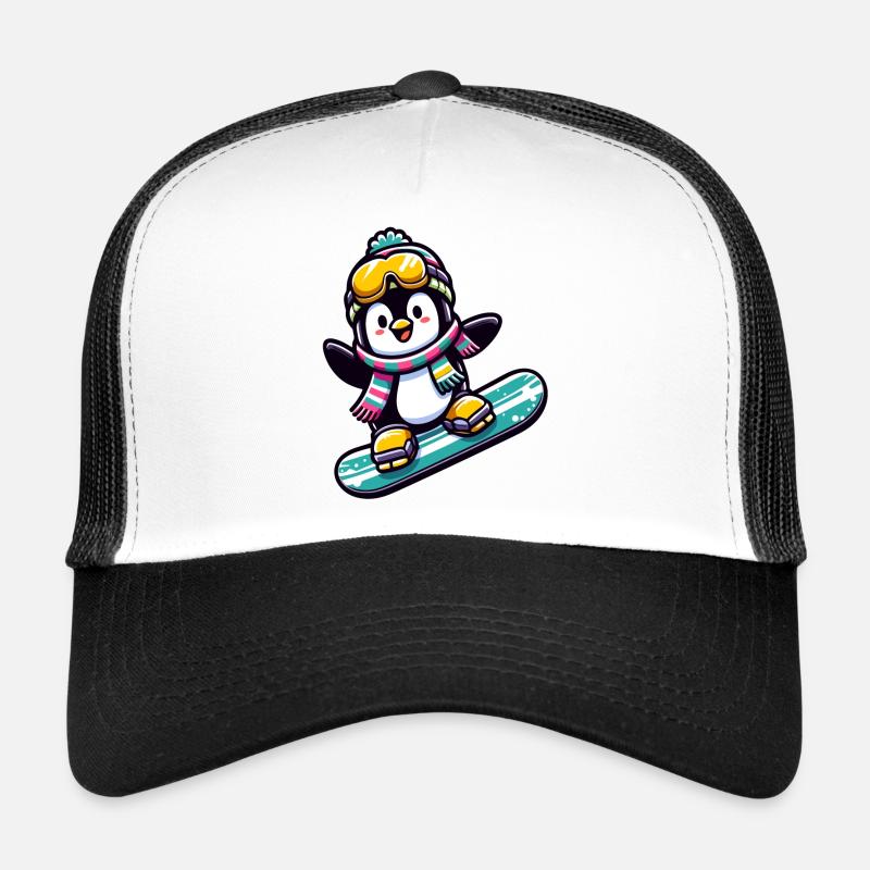 Snowboard Star: Der gleitende Pinguin - Trucker Cap - Weiß/Schwarz