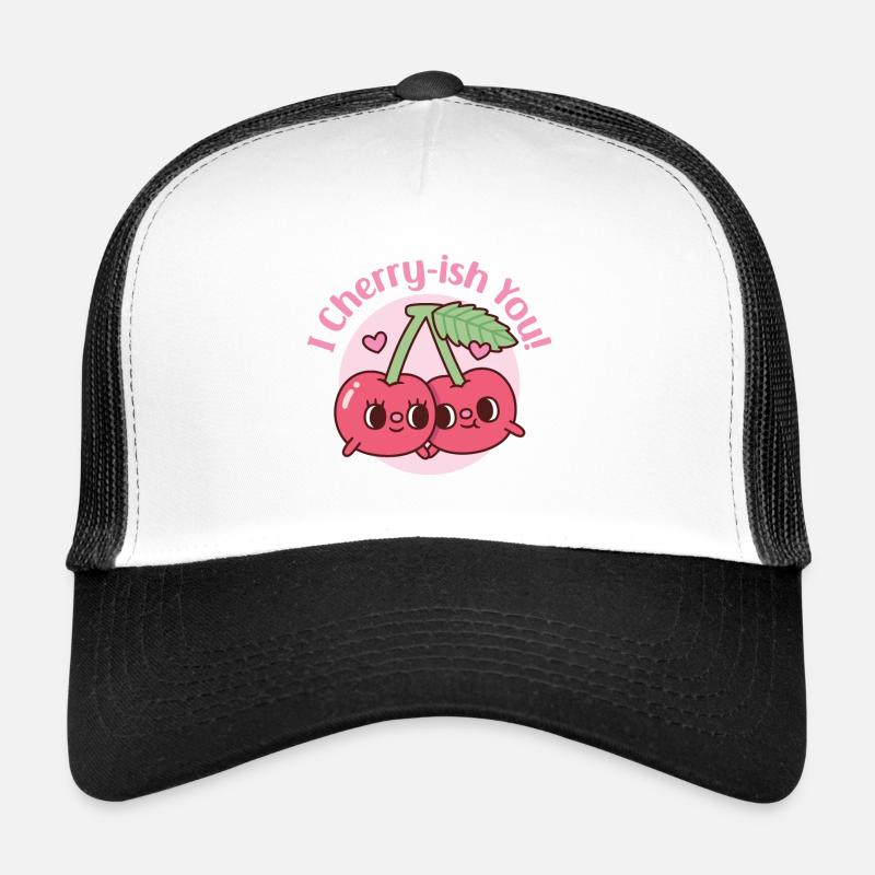 Cerises mignonnes, je te chéris, jeu de mots pour la Saint-Valentin - Casquette trucker  - blanc/noir