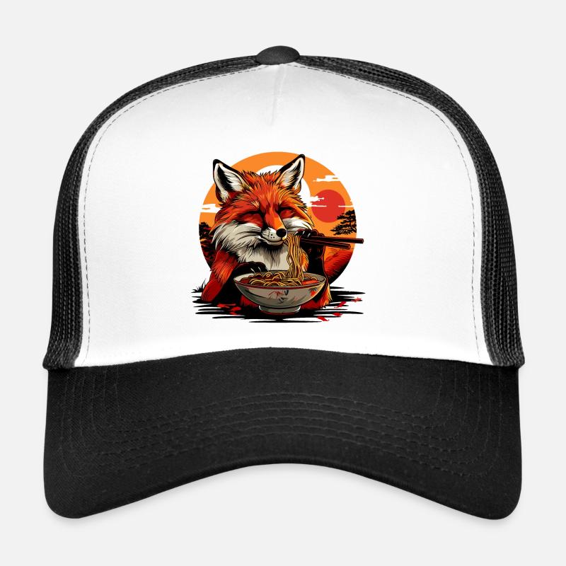 Fox Ramen Noodles Japan Vintage Retro Foxes - Trucker Cap - white/black