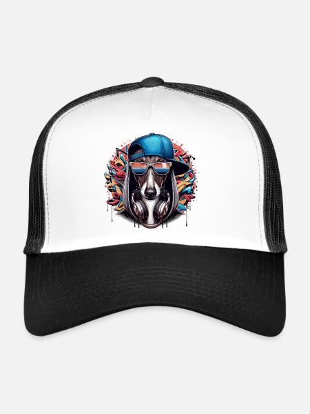 Greyhound Gangsta Dog Graffiti Gift - Trucker Cap - white/black - Front