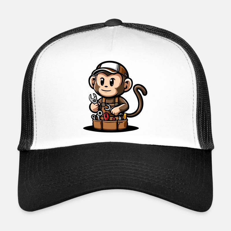 Praktischer Affen-Mechaniker - Trucker Cap - Weiß/Schwarz