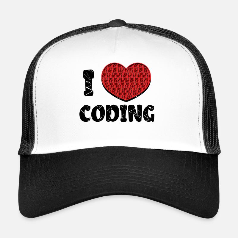 Code Developer Scripting Debug Heart Statement Trucker Cap
