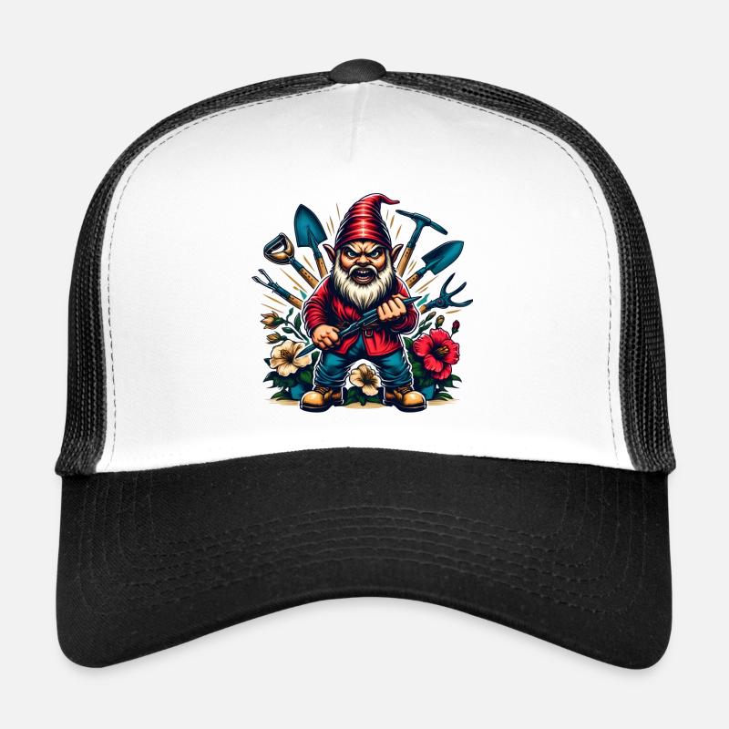 Bunter,grimmiger Gartenzwerg mit Blumen & Werkzeug Trucker Cap