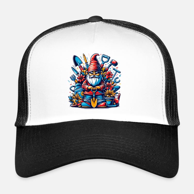 Bunter,grimmiger Gartenzwerg mit Blumen & Werkzeug Trucker Cap