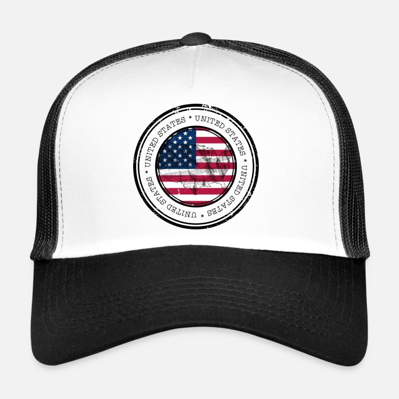 US Flag Map Round Emblem Trucker Cap