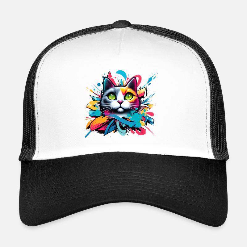 bunte Katze gestaltet im Comic Graffiti Stil Trucker Cap
