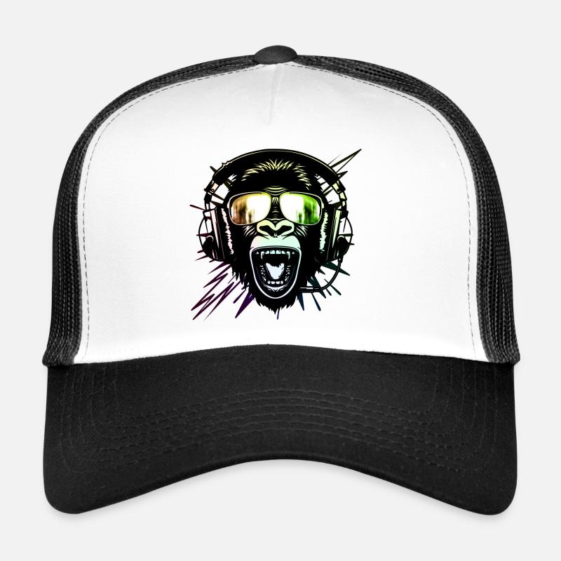Affe mit Neonbrille - Trucker Cap - Weiß/Schwarz
