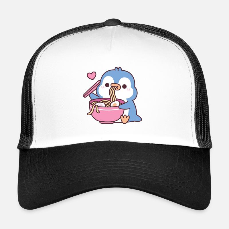 Süßer blauer Pinguin liebt es, Ramen-Nudeln zu essen Trucker Cap