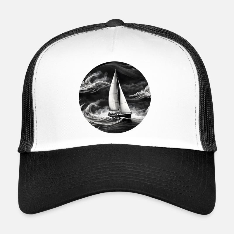 Monochromer Segler im Sturm - Trucker Cap - Weiß/Schwarz