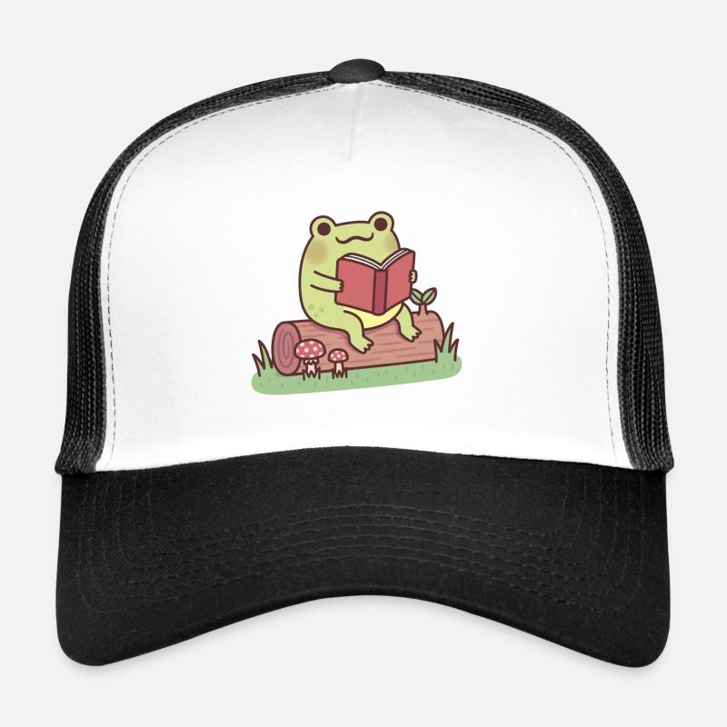 Cute Frog Reading A Book Outdoors - Trucker Cap - white/black