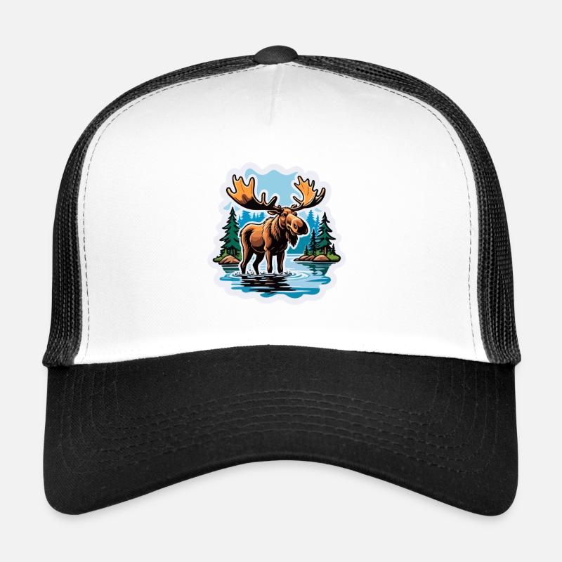Elch im See Comic Sticker Skandinavien Geweih Trucker Cap