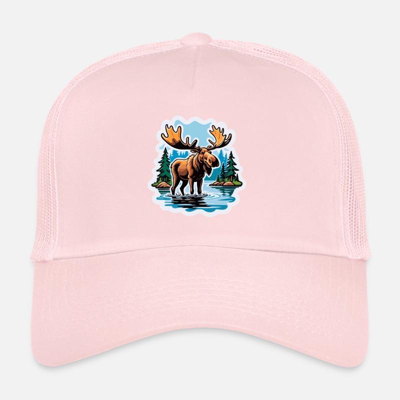 Elch im See Comic Sticker Skandinavien Geweih Trucker Cap