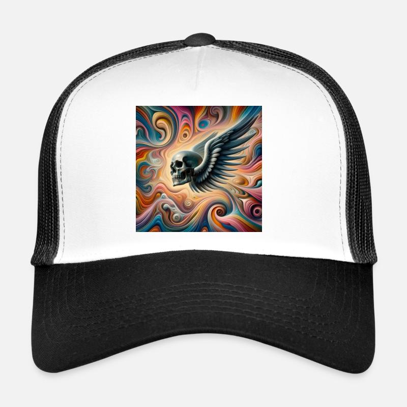 Crâne avec des ailes (coloré) - Casquette trucker  - blanc/noir