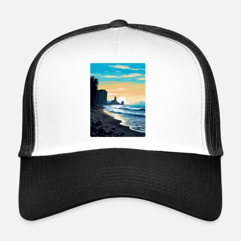 Affiche de voyage vintage Islande de plage de sable noir WPA Casquette trucker 