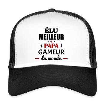 Élu meilleur papa gameur du monde,fête des pères - Casquette trucker  - blanc/noir - Devant