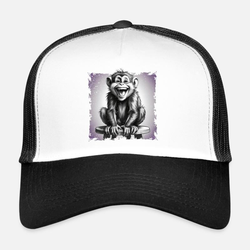 Singe riant assis sur un tabouret Casquette trucker 
