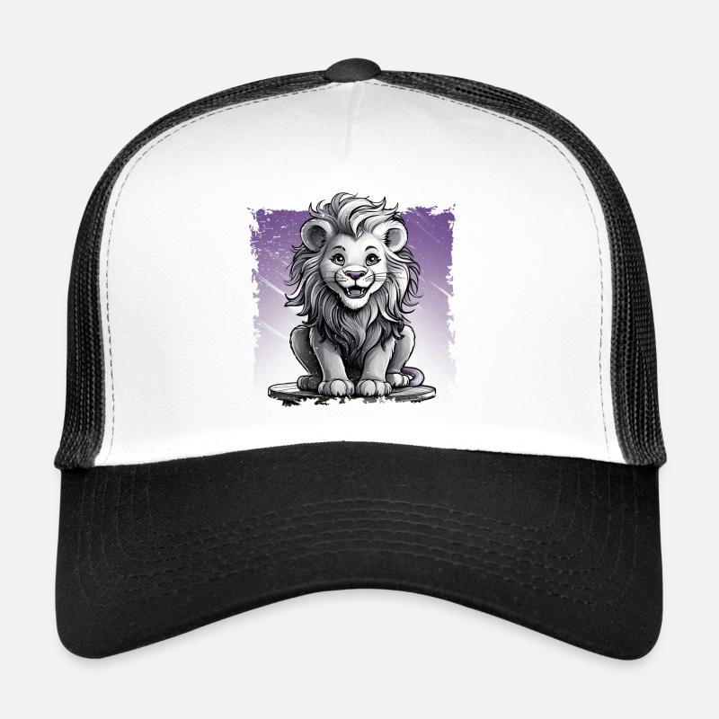Lion comique, riant assis sur un tabouret | Affiche Casquette trucker 