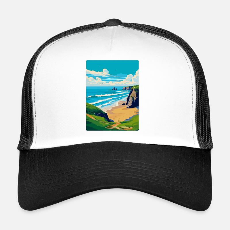 Bedruthan Steps Cornwall England Uk Reiseplakat Trucker Cap