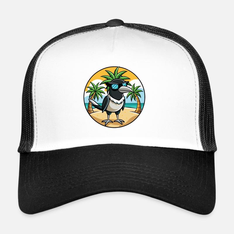 Magpie Drôle Dessin Animé Plage De Plage Lunettes Cool Casquette trucker 
