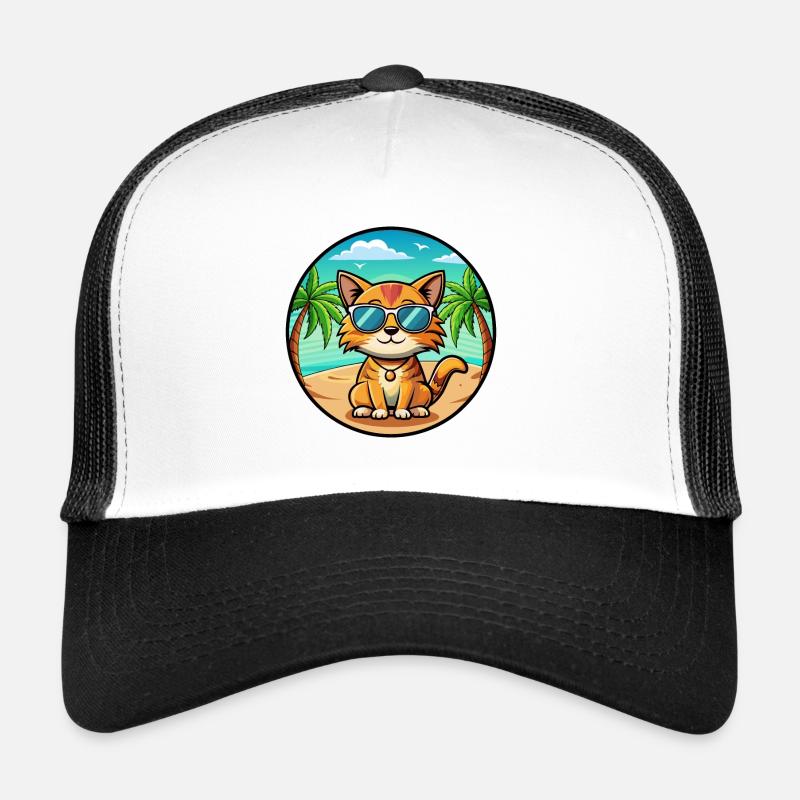 Munchkin Cat Breed Cartoon Sunglasses Beach Trucker Cap