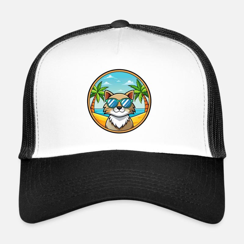 Siberian Cat Breed Cartoon Sunglasses Beach Trucker Cap