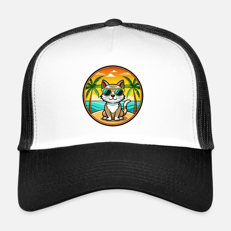 Siamese Cat Breed Cartoon Sunglasses Beach Trucker Cap