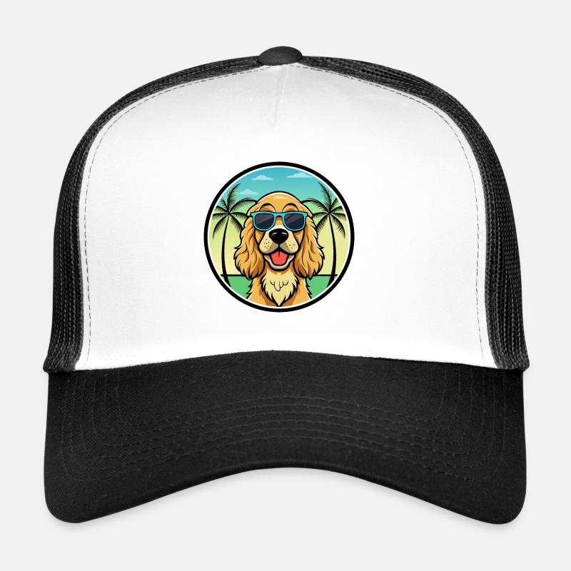 Cocker anglais Spaniel Chien Race Dessin Animé Plage Casquette trucker 