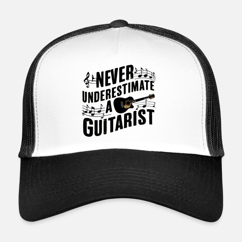 Unterschätze niemals einen Gitarristen Gitarristin - Trucker Cap - Weiß/Schwarz