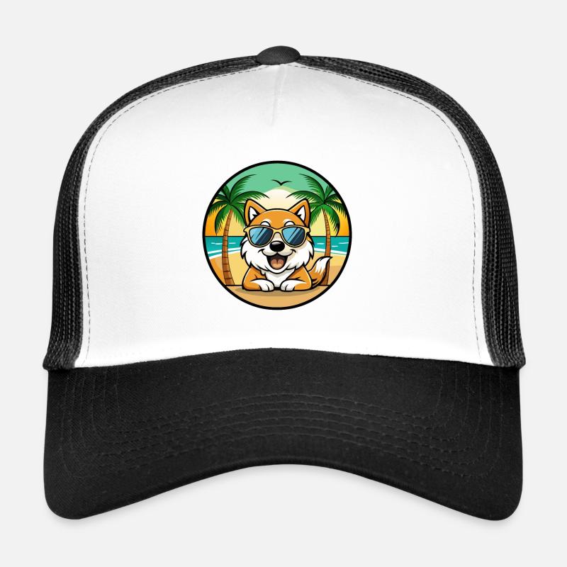 Spitz Hunderasse Cartoon Sonnenbrille Strand Trucker Cap
