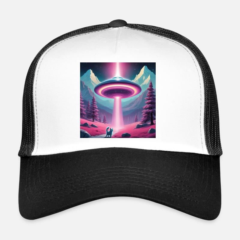 Ufo mit Kätzchen - Trucker Cap - Weiß/Schwarz