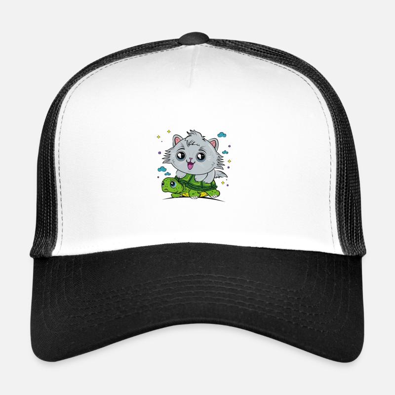 Cat on tortoise - Trucker Cap - white/black