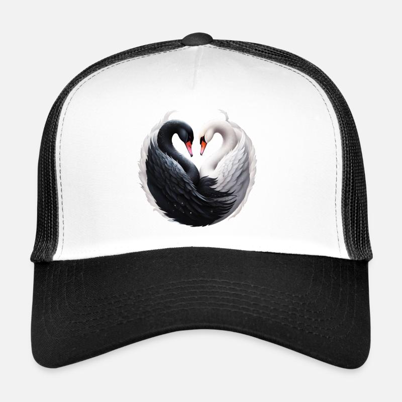 Des cygnes élégants formant un cœur ensemble. Casquette trucker 
