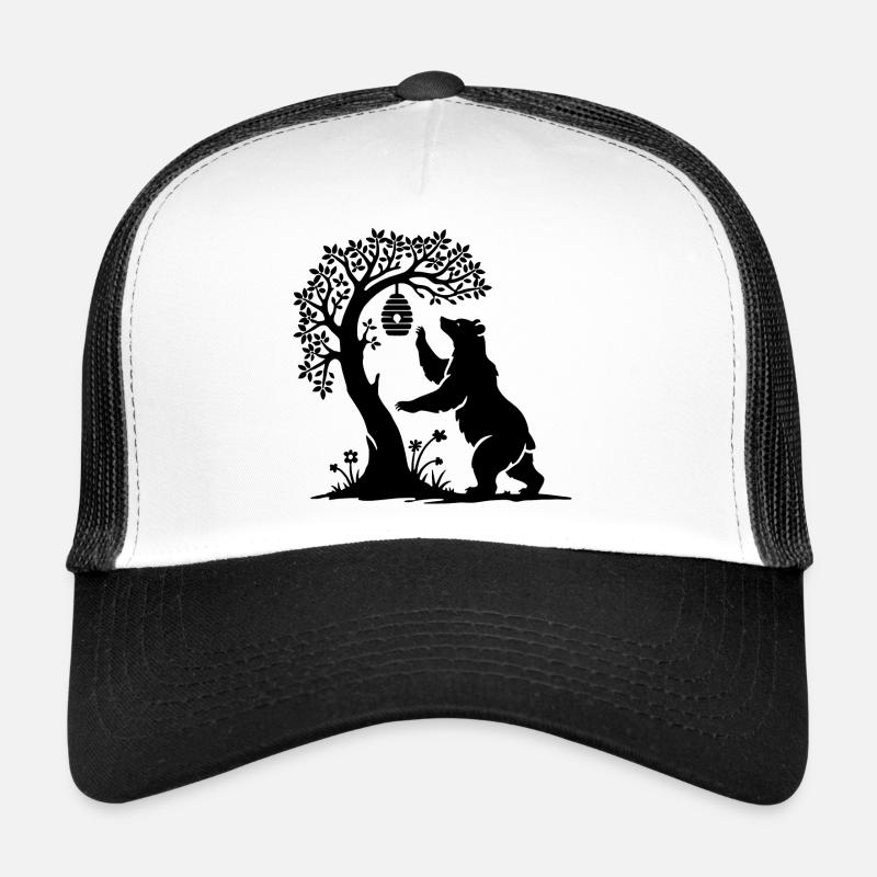 charming bear as a honey thief on a beehive Trucker Cap