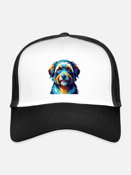 Chien de berger des Pyrénées race Dessin animé coloré Kawaii - Casquette trucker  - blanc/noir - Devant
