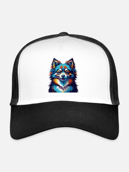 Poméranien Allemand Spitz Chien Race Dessin Animé Kawaii - Casquette trucker  - blanc/noir - Devant