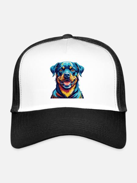 Rottweiler Chien Race Coloré Dessin Animé Kawaii - Casquette trucker  - blanc/noir - Devant