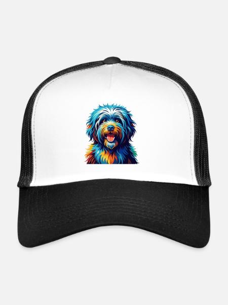 Puli Chien Race Coloré Aquarelle Dessin Animé Kawaii - Casquette trucker  - blanc/noir - Devant