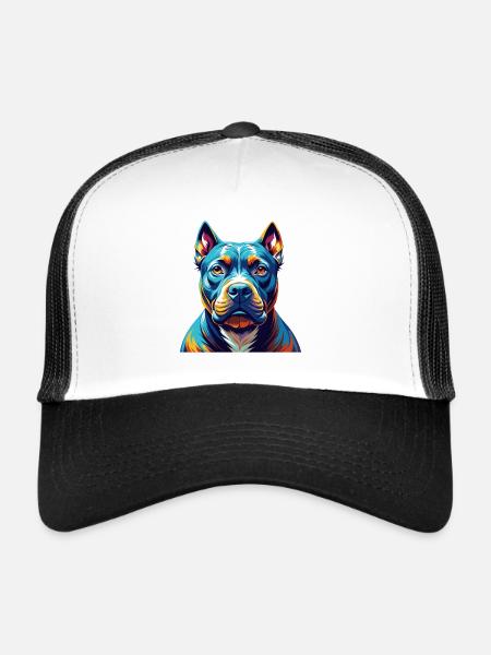 Pitbull Dog Breed Colorful Cartoon Kawaii - Trucker Cap - white/black - Front