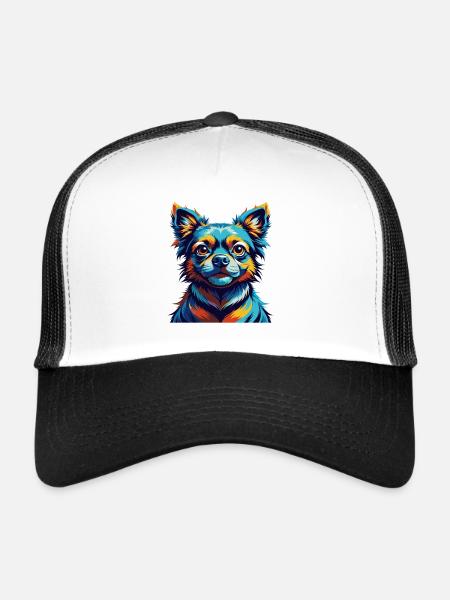 Phalene Chien Race Coloré Dessin Animé Kawaii - Casquette trucker  - blanc/noir - Devant