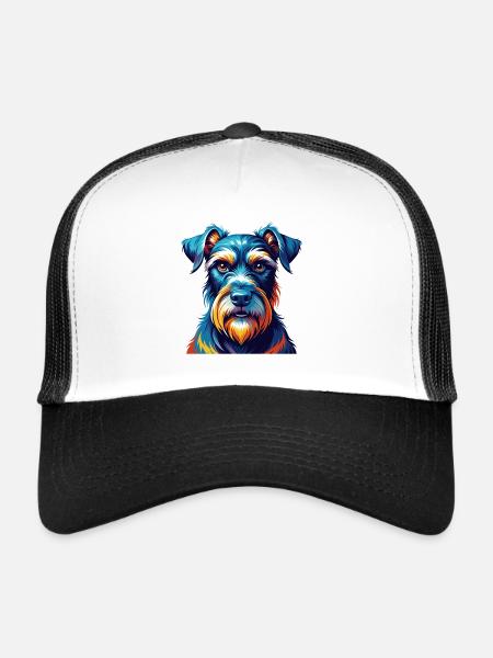 Standard Schnauzer Dog Breed Cartoon Kawaii - Trucker Cap - white/black - Front