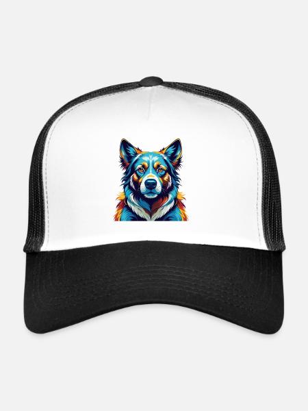South Russian Ovcharka Dog Breed Cartoon Kawaii - Trucker Cap - white/black - Front