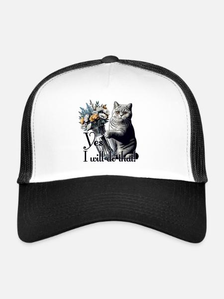 BKH British Shorthair Cat Vase renverser sur le cadeau - Casquette trucker  - blanc/noir - Devant